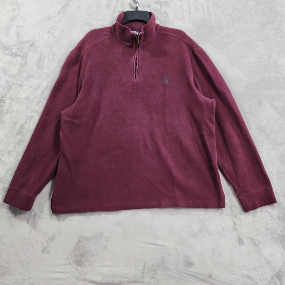 Vintage Polo Ralph Lauren Sweater Mens XL Burgundy Cotton 1/4 Zip Luxury Preppy
